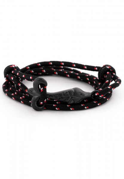 Bracelet Vulpes en nylon doublement enroulé noir mat - noir-blanc-rouge