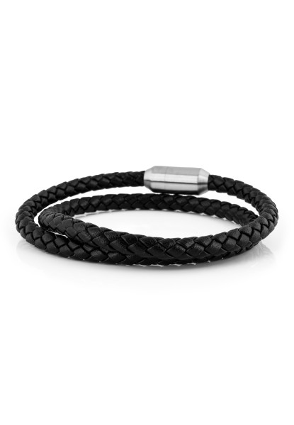 Suprema Leather Bracelet Silver - Black - Akitsune Premium Jewelry ...