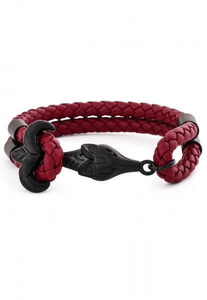 Vulpes Lederarmband Mattschwarz - Burgundy