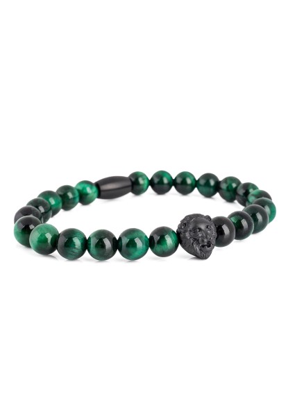 Bracelet Regis en perles noir mat - Oeil de tigre vert