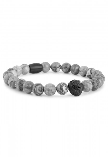 Regis Beaded Bracelet Matte Black - Grey Map Stone