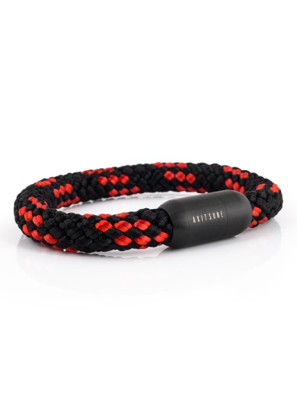 Portus Bracelet de Corde Nautique Noir Mat - Noir-Rouge