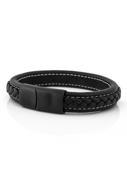 Bracelet Fides en cuir noir mat - Noir