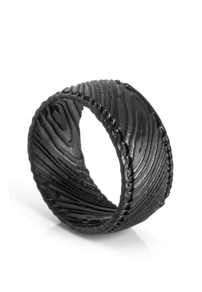 Bague Orbis Acier Damas Noir Mat