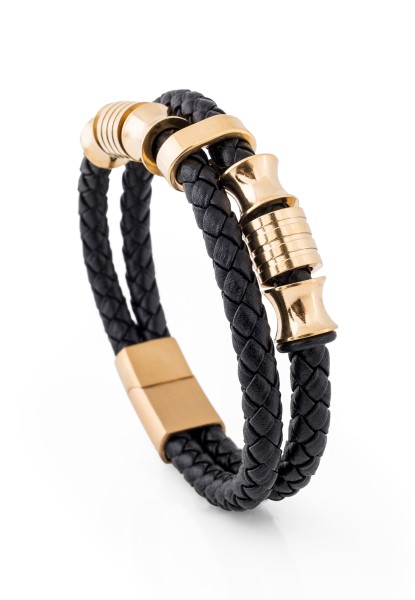 Gracilitas Bracelet en Cuir Or - Noir