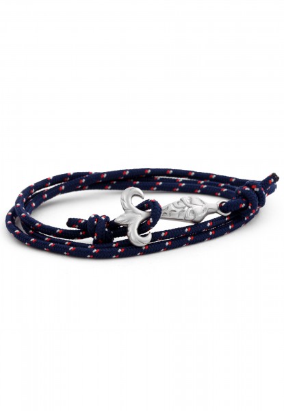 Vulpes Nylon Bracelet Double Wrapped Silver - Navyblue-White-Red