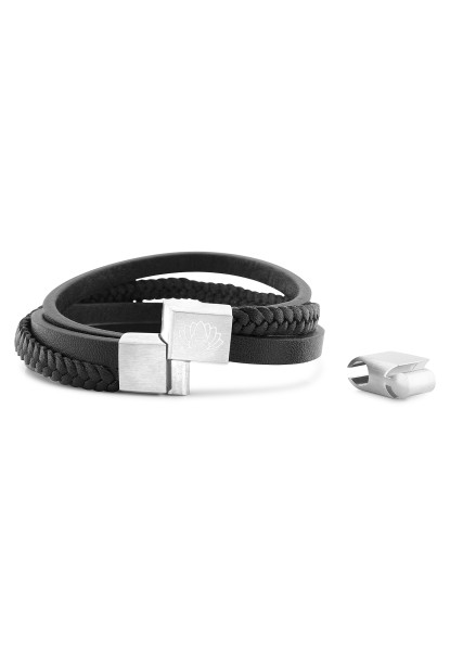 Pathfinder Synthetic Leather Bracelet - Silver Black