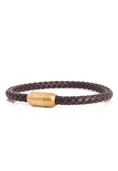 Silvus Leather Bracelet Gold - Brown