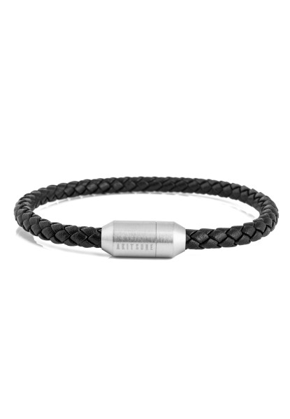 Bracelet en cuir Silvus argenté - Noir