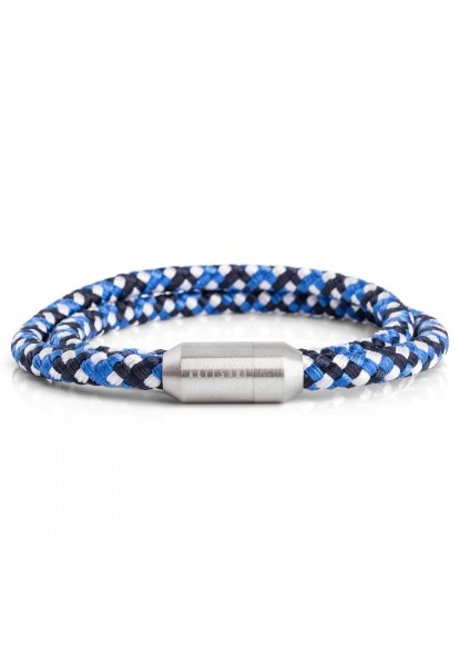 Bracelet en nylon de jument argent mate - blanc bleu