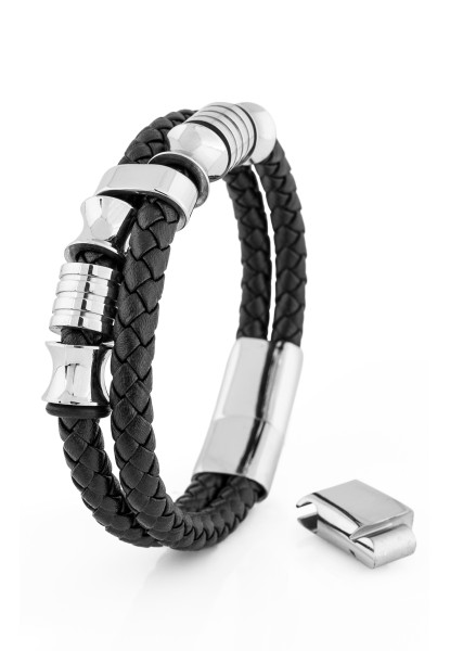 Pulsera de cuero Gracilitas Plata - Negro