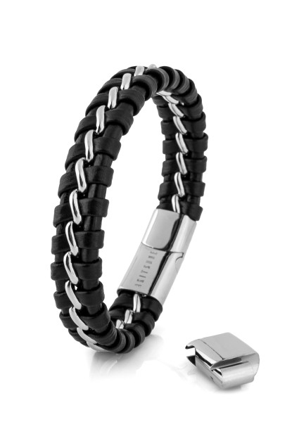 Pulsera de cuero Adeptus - Negro Plata