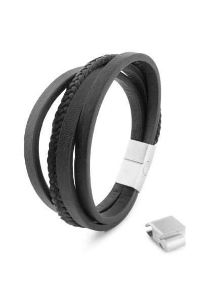 Pathfinder Synthetic Leather Bracelet - Silver Black