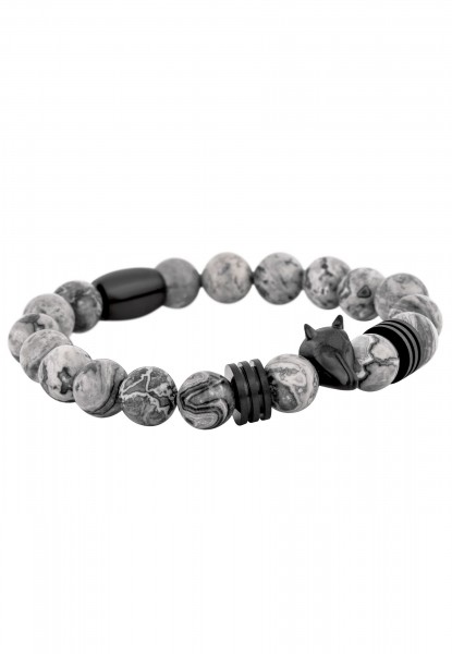 Bracelet de perles d'obsidienne - Noir mat - Gris