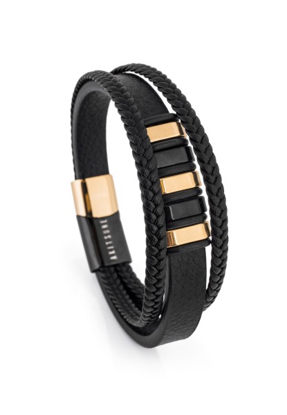 Fabula Leather Bracelet - Gold Black
